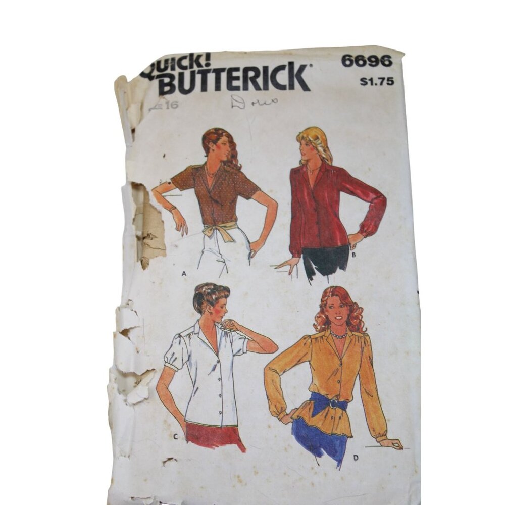 Quick Butterick 6696 Blouse Pattern Vintage Size 16 1970s 92112